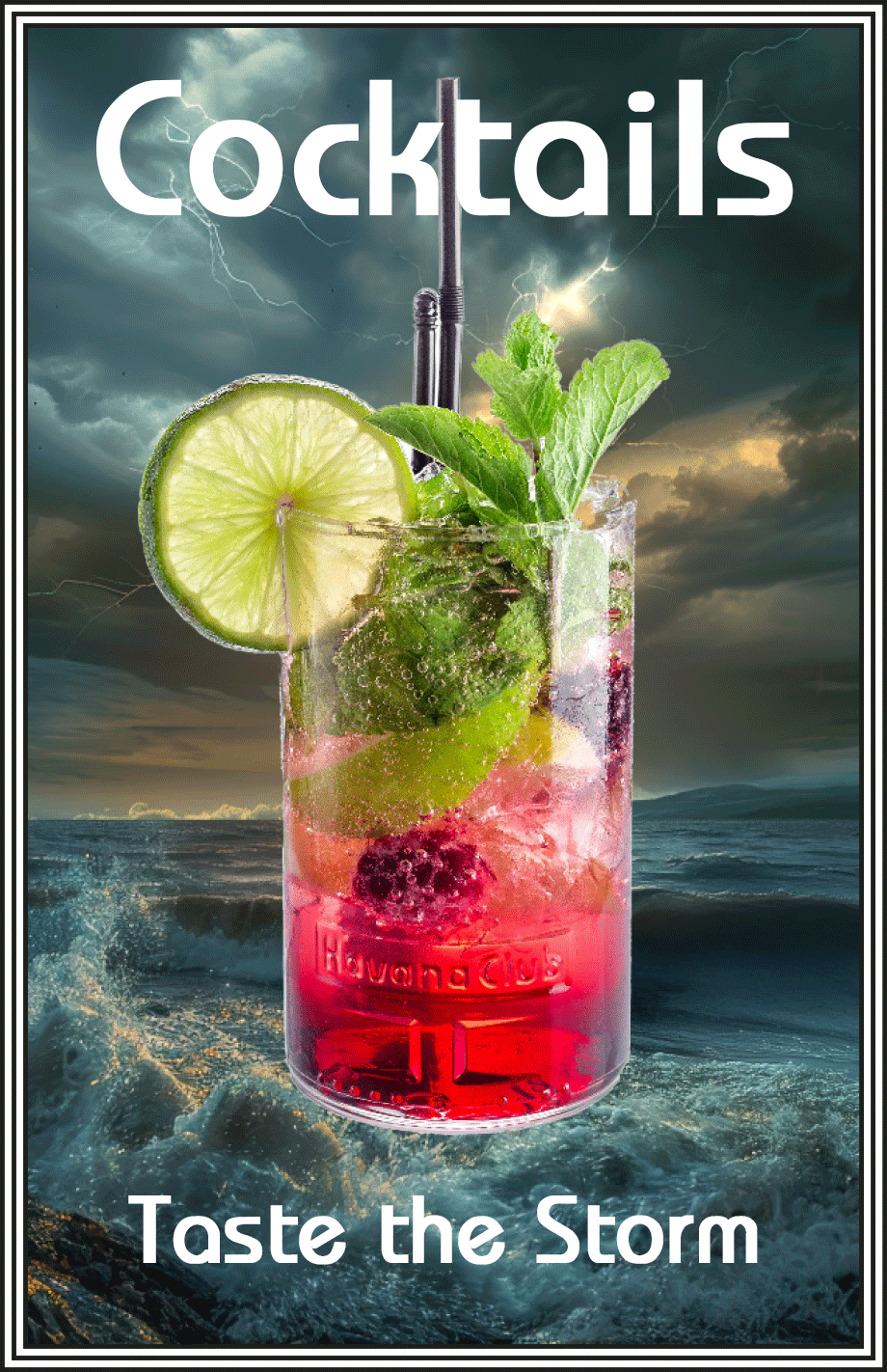 Cocktail mit Schriftzug Cocktails - Taste the storm