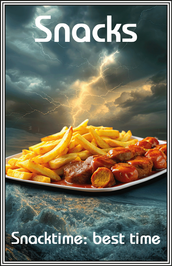 Currywurst Pommes mit Schriftzug Snacks - Taste the storm